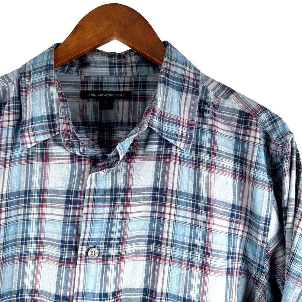 John Varvatos USA Mens Plaid Long Sleeve Dress Shirt Sz L Large